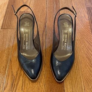 Vintage Bruno Magli Leather Pointed Slingback Pumps